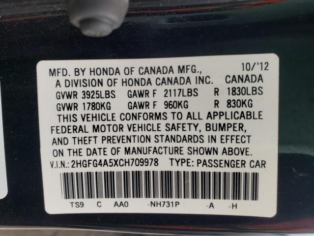 Photo 10 from auction – 2012 HONDA CIVIC SI with VIN 2HGFG4A5XCH709978