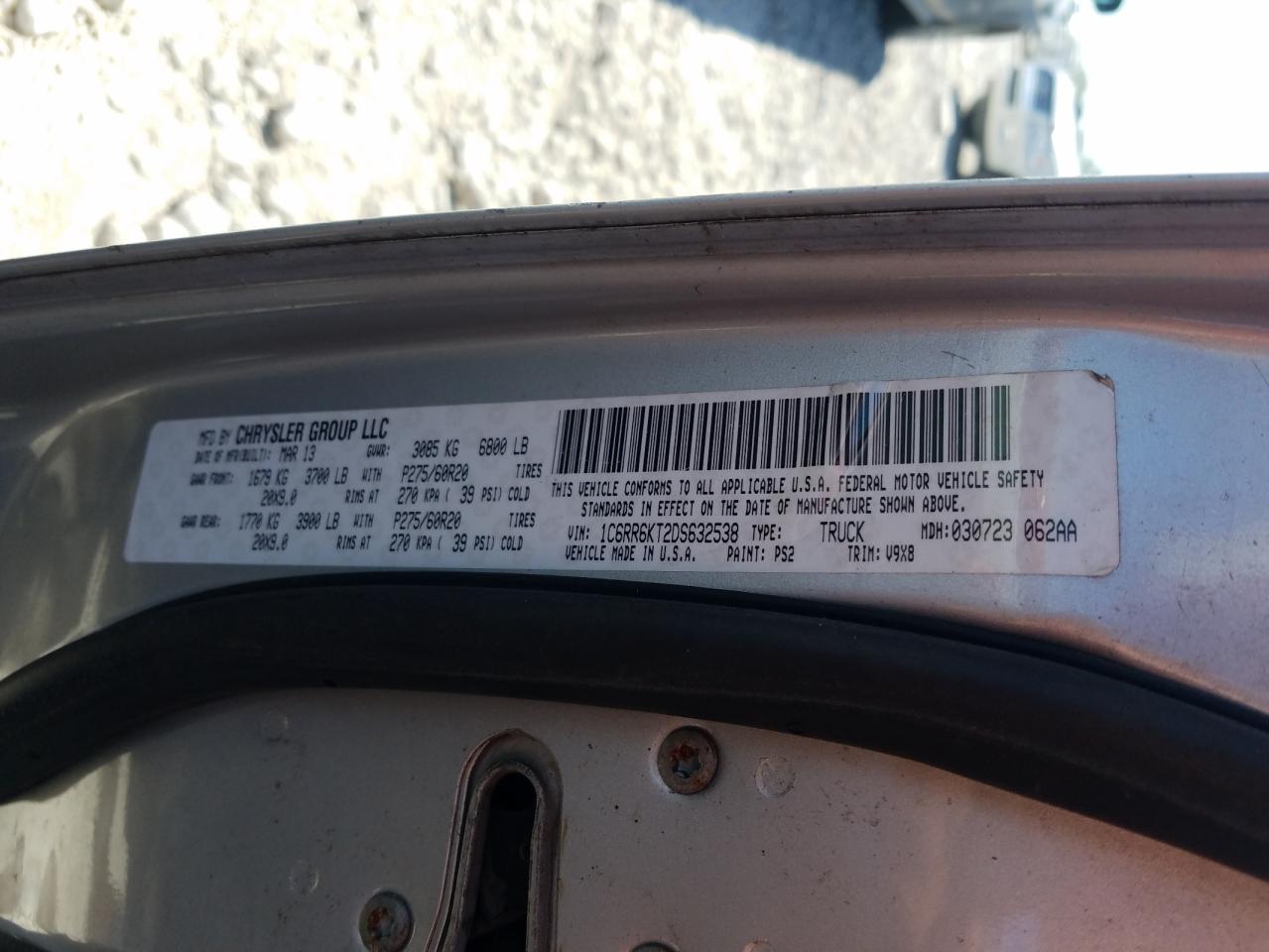 Photo 10 from auction – 2013 RAM 1500 ST with VIN 1C6RR6KT2DS632538