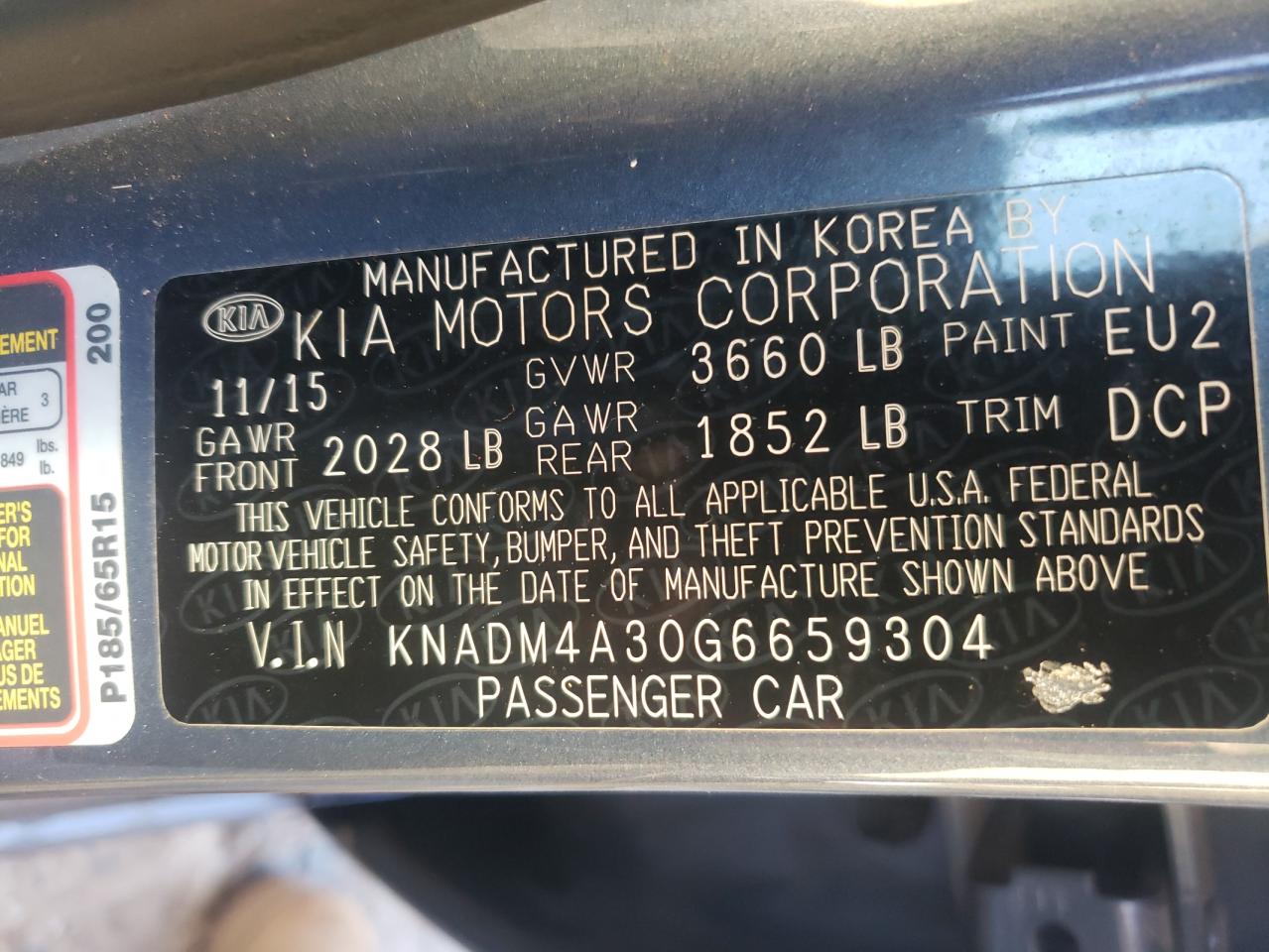 Photo 10 from auction – 2016 KIA RIO LX with VIN KNADM4A30G6659304