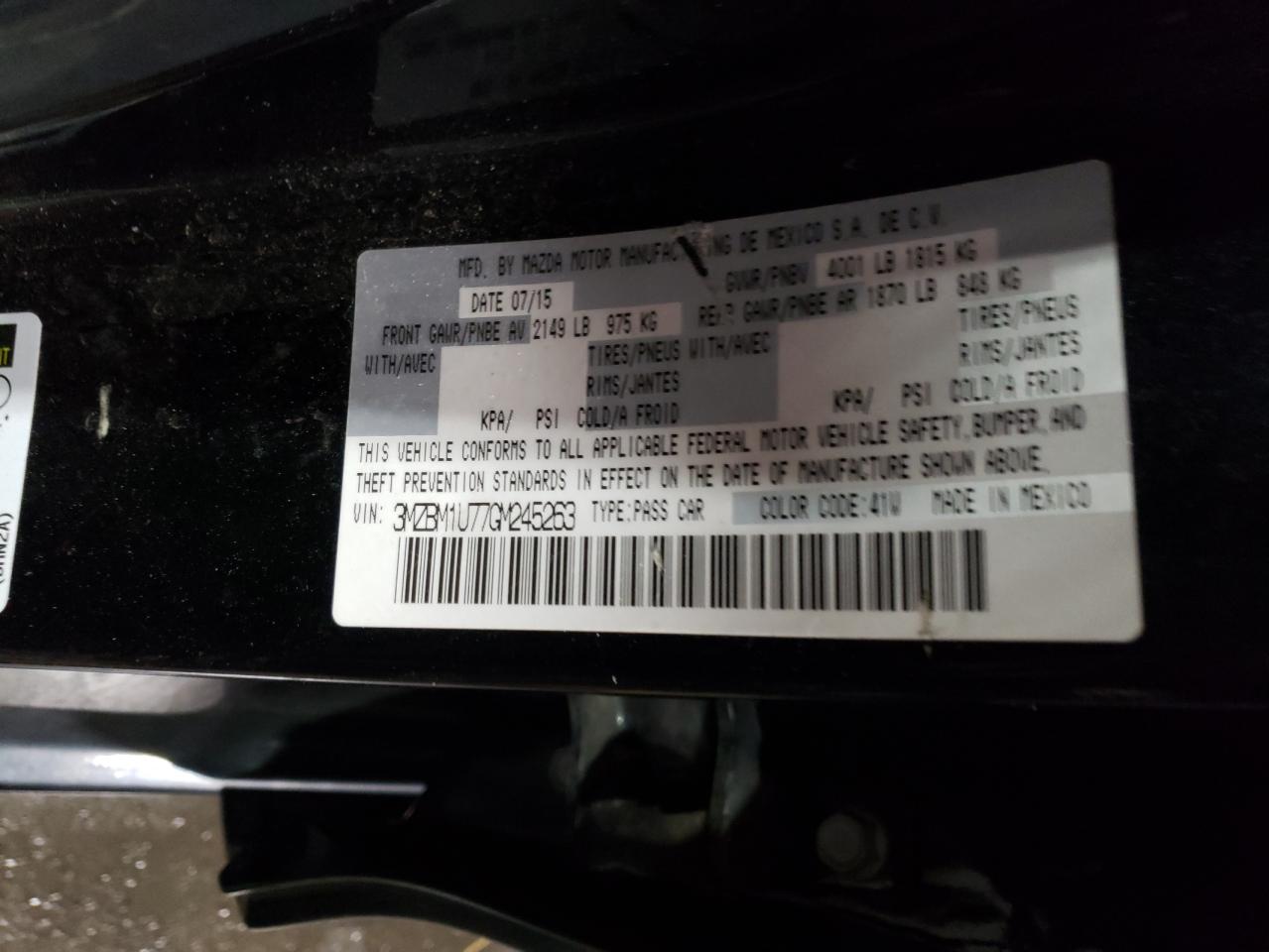 Photo 10 from auction – 2016 MAZDA 3 SPORT with VIN 3MZBM1U77GM245263