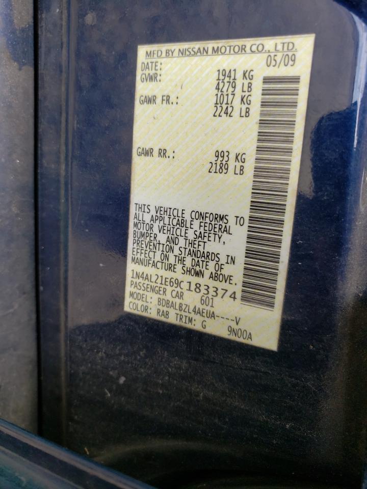 Photo 10 from auction – 2009 NISSAN ALTIMA with VIN 1N4AL21E69C183374