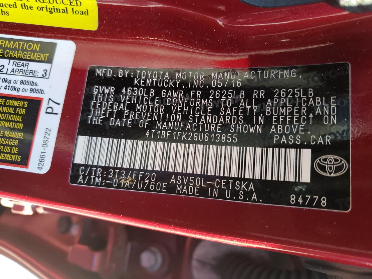 Photo 10 from auction – 2016 TOYOTA CAMRY LE with VIN 4T1BF1FK2GU613855