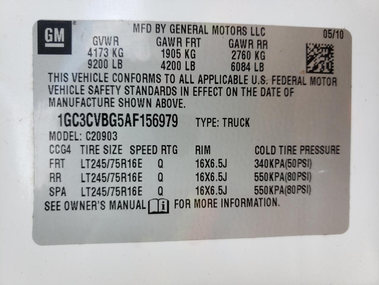 Photo 10 from auction – 2010 CHEVROLET SILVERADO with VIN 1GC3CVBG5AF156979