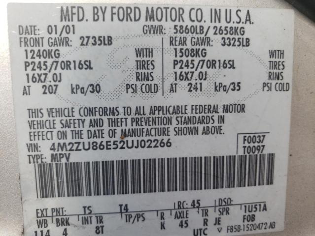 Photo 10 from auction – 2002 MERCURY MOUNTAINEE with VIN 4M2ZU86E52UJ02266