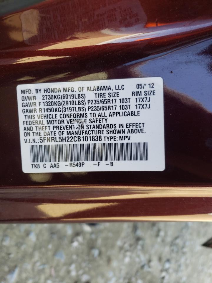 Photo 10 from auction – 2012 HONDA ODYSSEY LX with VIN 5FNRL5H22CB101838