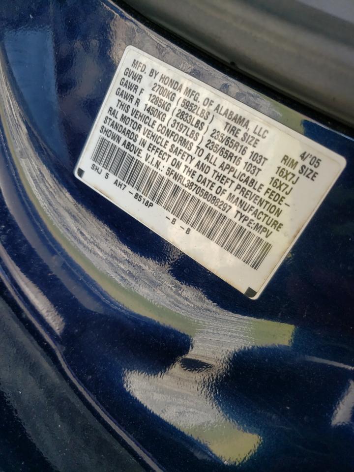 Photo 10 from auction – 2005 HONDA ODYSSEY EX with VIN 5FNRL38705B088297