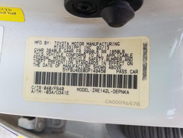 Photo 10 from auction – 2013 TOYOTA COROLLA BA with VIN 5YFBU4EE0DP149450