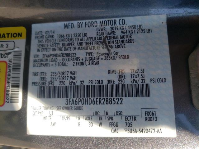 Photo 10 from auction – 2014 FORD FUSION SE with VIN 3FA6P0HD6ER288522