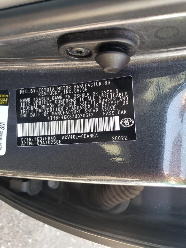 Photo 10 from auction – 2007 TOYOTA CAMRY CE with VIN 4T1BE46K87U070547