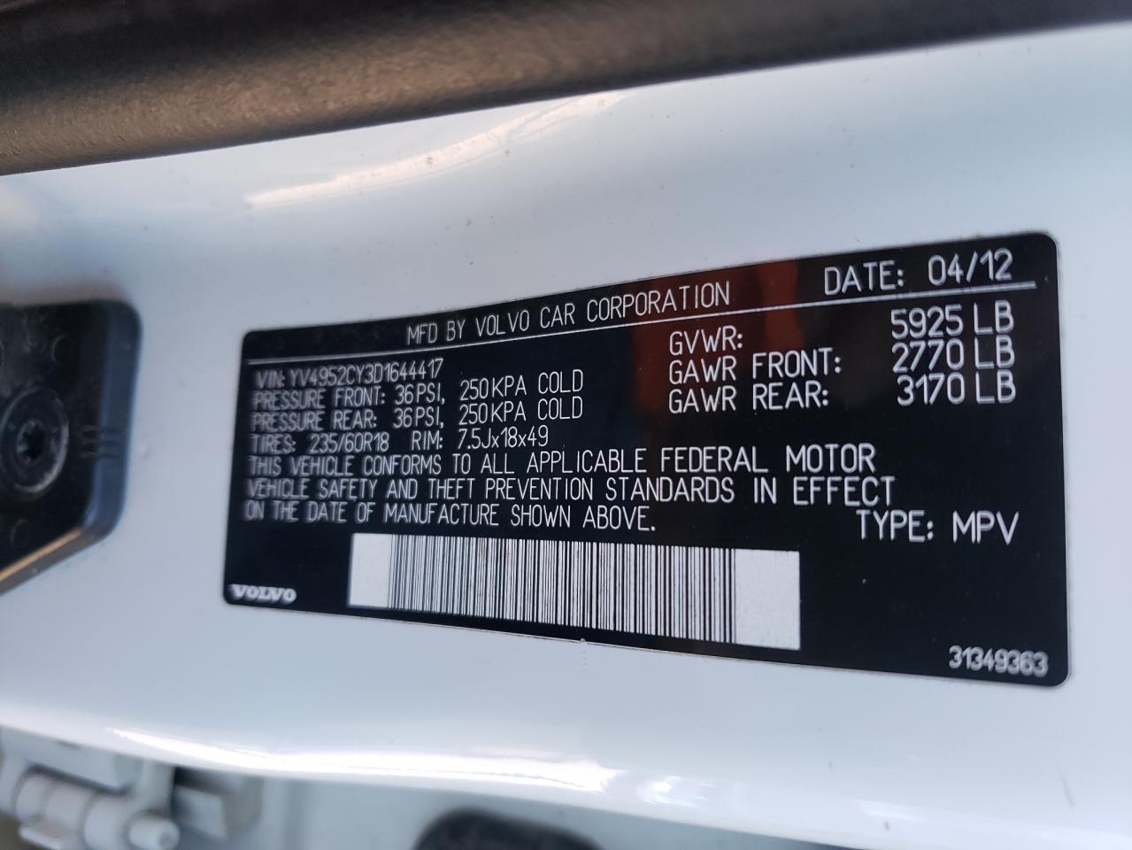 Photo 10 from auction – 2013 VOLVO XC90 3.2 with VIN YV4952CY3D1644417