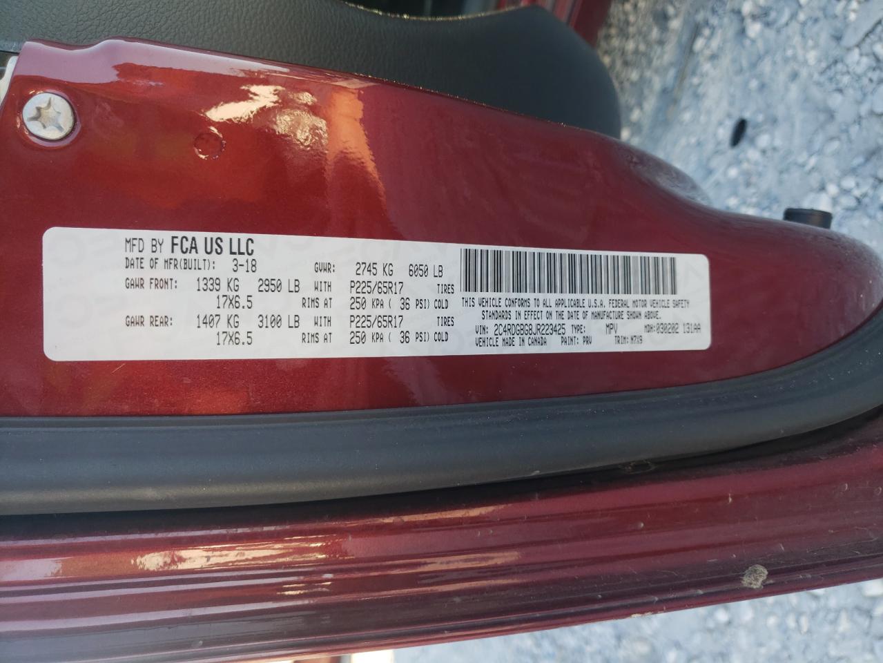 Photo 10 from auction – 2018 DODGE GRAND CARA with VIN 2C4RDGBG8JR223425