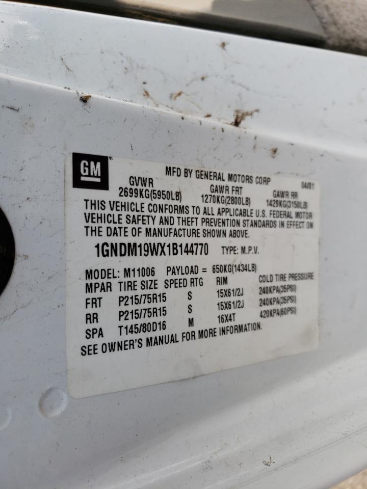 Photo 10 from auction – 2001 CHEVROLET ASTRO with VIN 1GNDM19WX1B144770