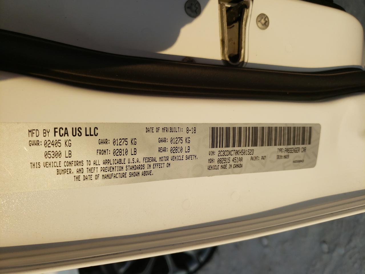 Photo 10 from auction – 2019 DODGE CHARGER R/ with VIN 2C3CDXCT0KH501523