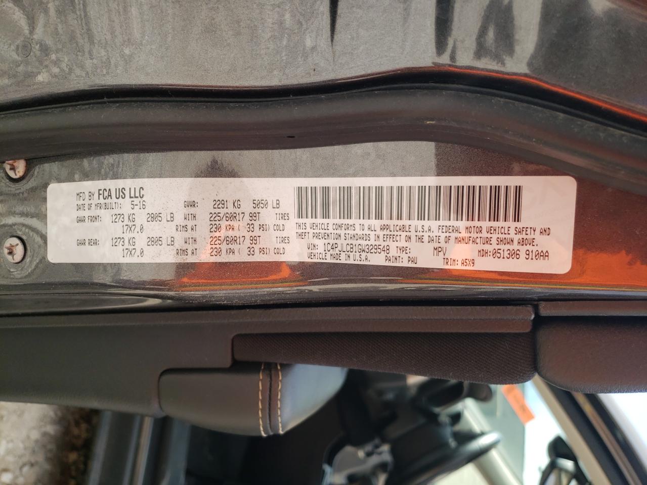 Photo 10 from auction – 2016 JEEP CHEROKEE L with VIN 1C4PJLCB1GW329548