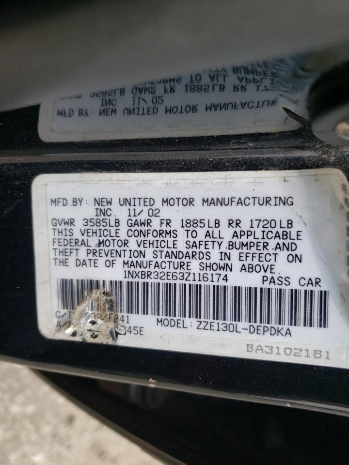 Photo 10 from auction – 2003 TOYOTA COROLLA CE with VIN 1NXBR32E63Z116174