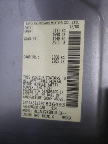 Photo 10 from auction – 2009 NISSAN MAXIMA S with VIN 1N4AA51E59C836493