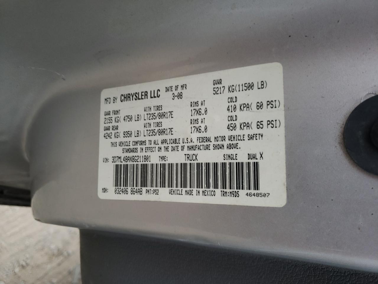 صورة رقم 10 من المزاد - 2008 DODGE RAM 3500 S مع VIN 3D7ML48AX8G211801