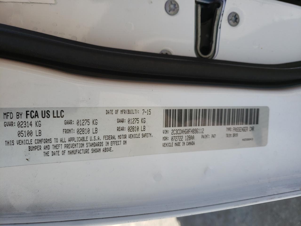 Photo 10 from auction – 2015 DODGE CHARGER SX with VIN 2C3CDXHG0FH896112