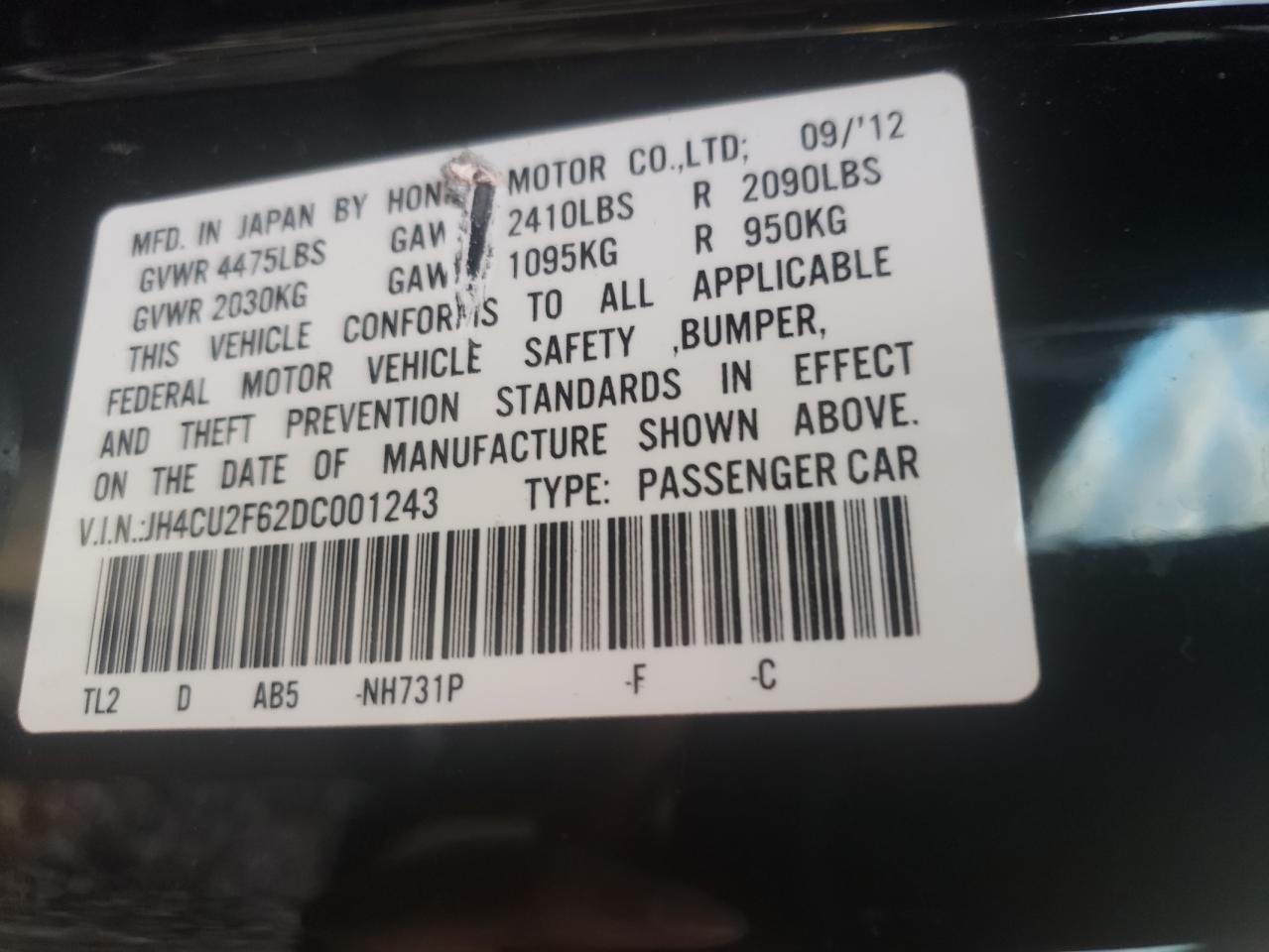 Photo 10 from auction – 2013 ACURA TSX TECH with VIN JH4CU2F62DC001243