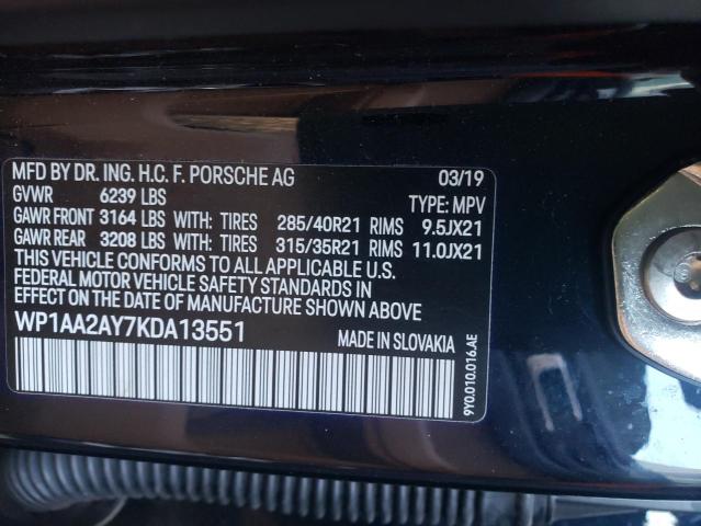 Photo 10 from auction – 2019 PORSCHE CAYENNE with VIN WP1AA2AY7KDA13551