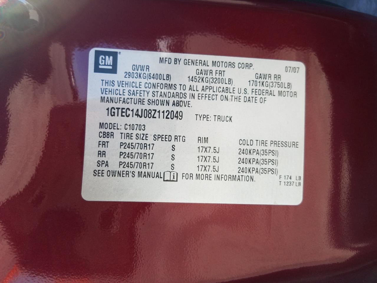 Photo 10 from auction – 2008 GMC SIERRA C15 with VIN 1GTEC14J08Z112049