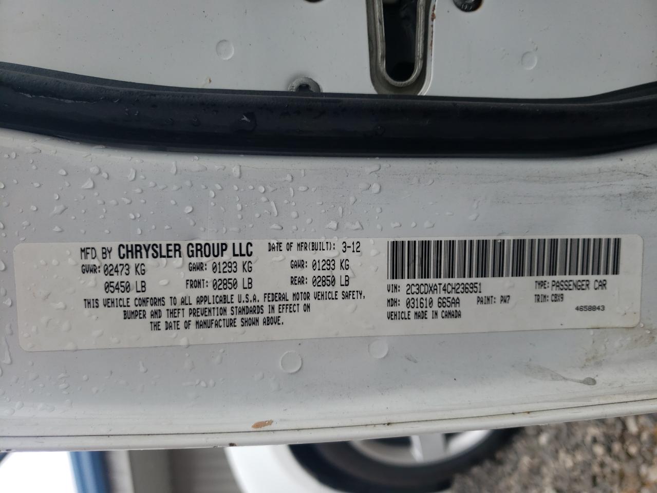 Photo 10 from auction – 2012 DODGE CHARGER PO with VIN 2C3CDXAT4CH236951