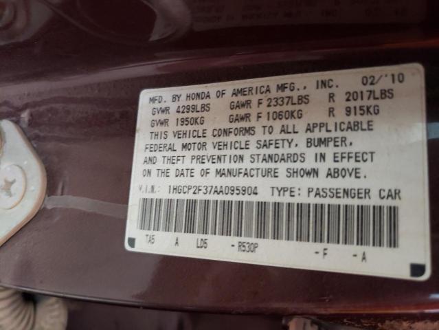 Photo 10 from auction – 2010 HONDA ACCORD LX with VIN 1HGCP2F37AA095904