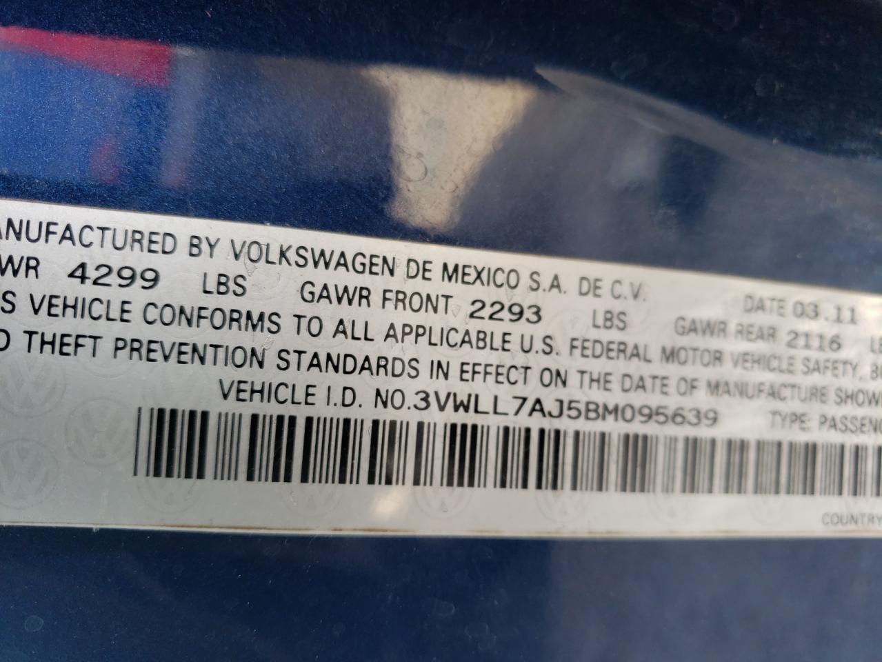 Photo 20 from auction – 2011 VOLKSWAGEN JETTA TDI with VIN 3VWLL7AJ5BM095639
