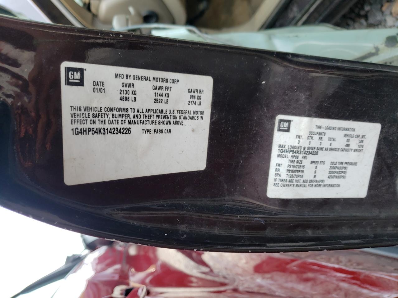 Photo 10 from auction – 2001 BUICK LESABRE CU with VIN 1G4HP54K314234226