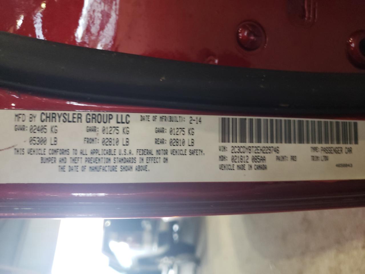 Photo 10 from auction – 2014 DODGE CHALLENGER with VIN 2C3CDYBT2EH229746