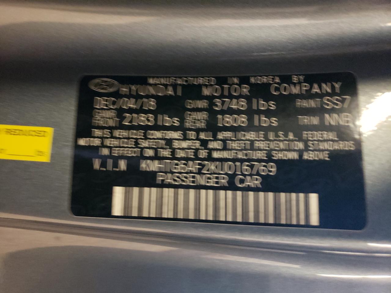 Photo 10 from auction – 2019 HYUNDAI VELOSTER B with VIN KMHTG6AF2KU016769