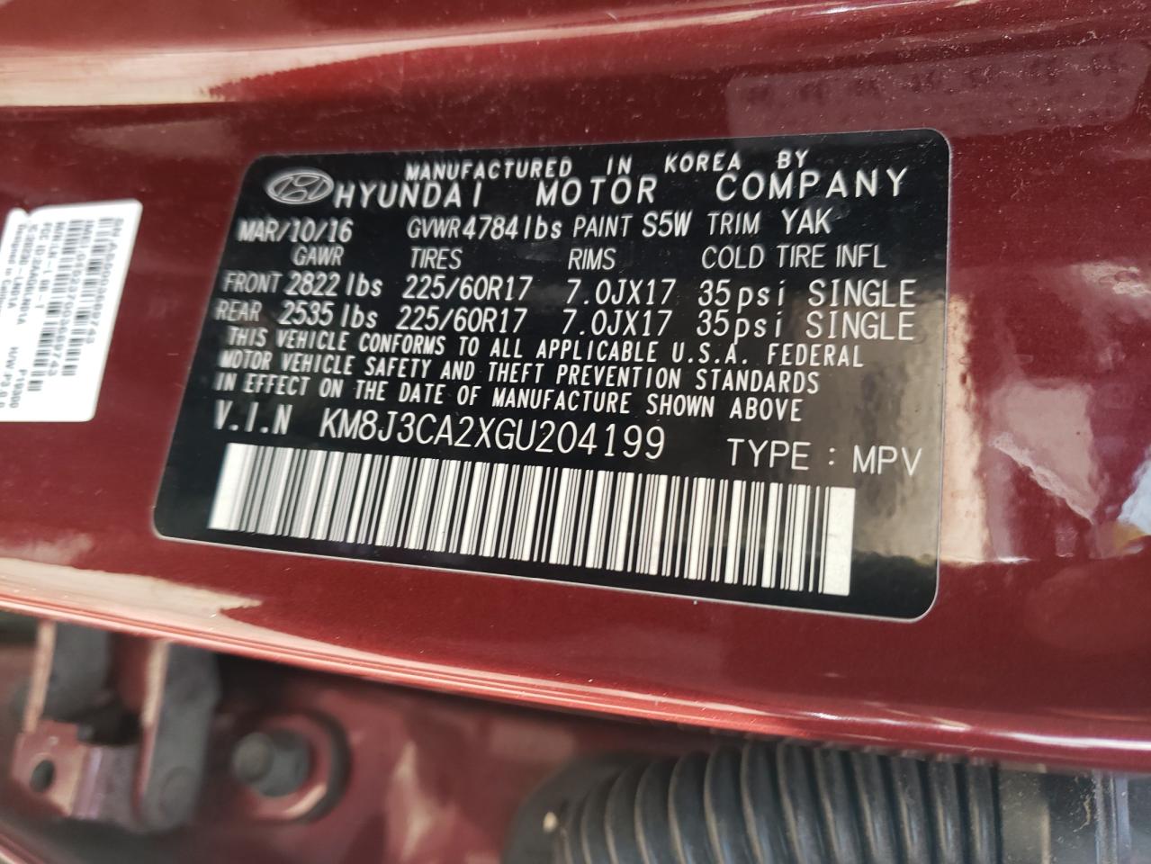 Photo 10 from auction – 2016 HYUNDAI TUCSON LIM with VIN KM8J3CA2XGU204199