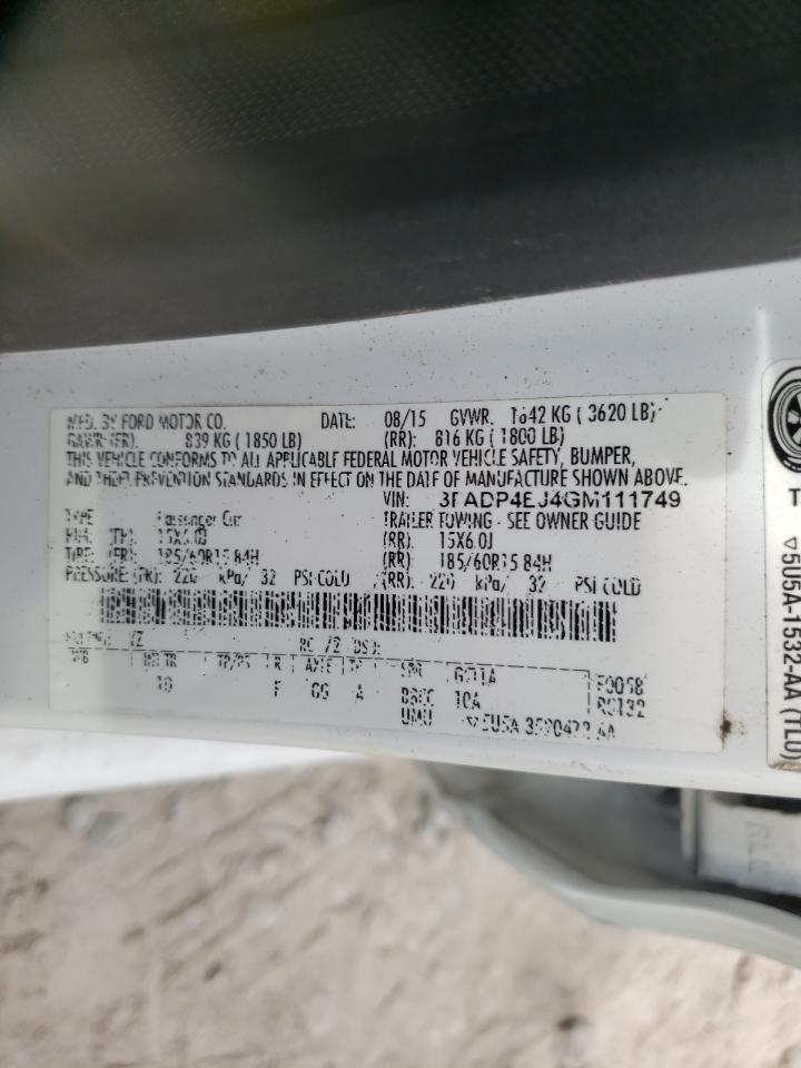 Photo 10 from auction – 2016 FORD FIESTA SE with VIN 3FADP4EJ4GM111749