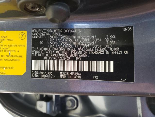 Photo 10 from auction – 2007 TOYOTA HIGHLANDER with VIN JTEEP21A070202430