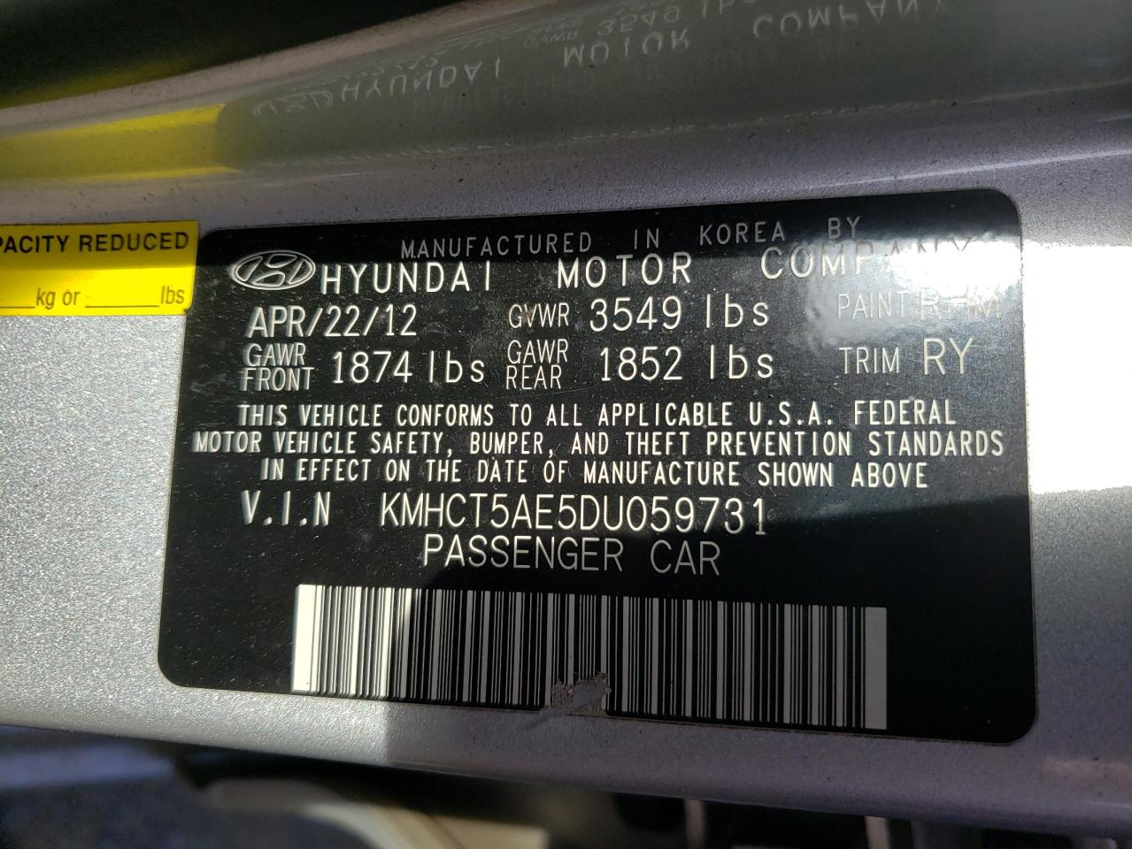 Photo 10 from auction – 2013 HYUNDAI ACCENT GLS with VIN KMHCT5AE5DU059731