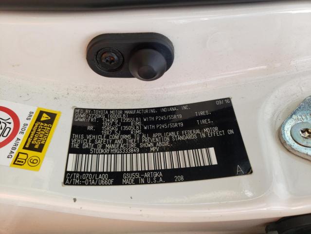 Photo 10 from auction – 2016 TOYOTA HIGHLANDER with VIN 5TDDKRFH9GS333849