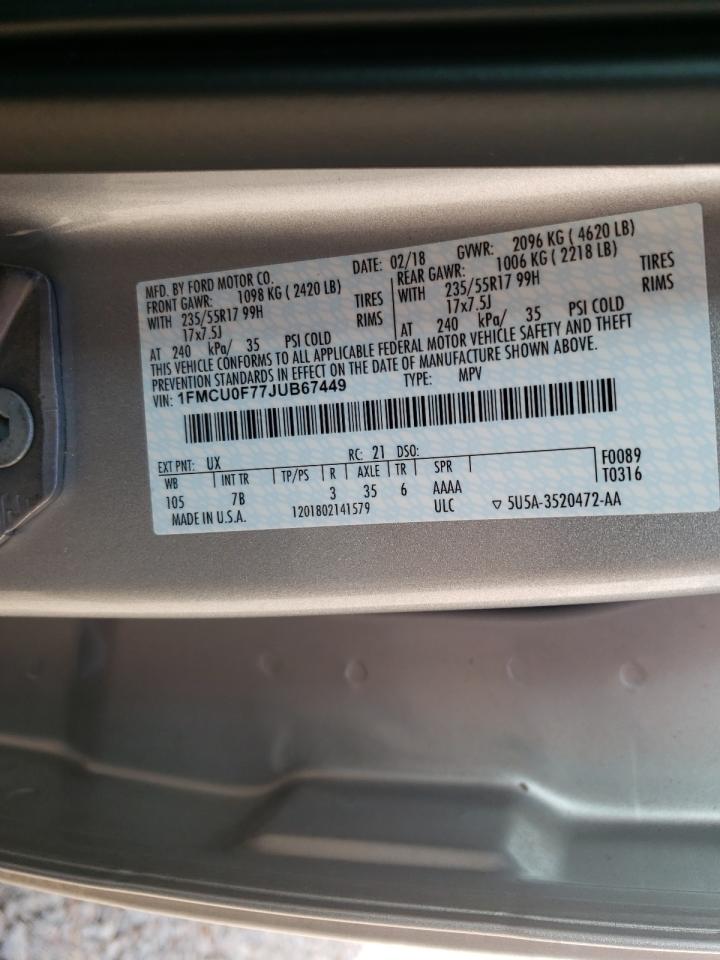 Photo 10 from auction – 2018 FORD ESCAPE S with VIN 1FMCU0F77JUB67449