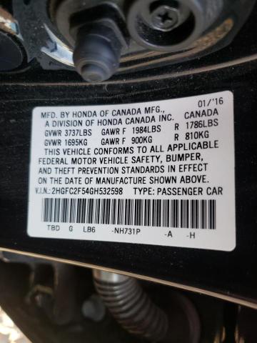 Photo 10 from auction – 2016 HONDA CIVIC LX with VIN 2HGFC2F54GH532598