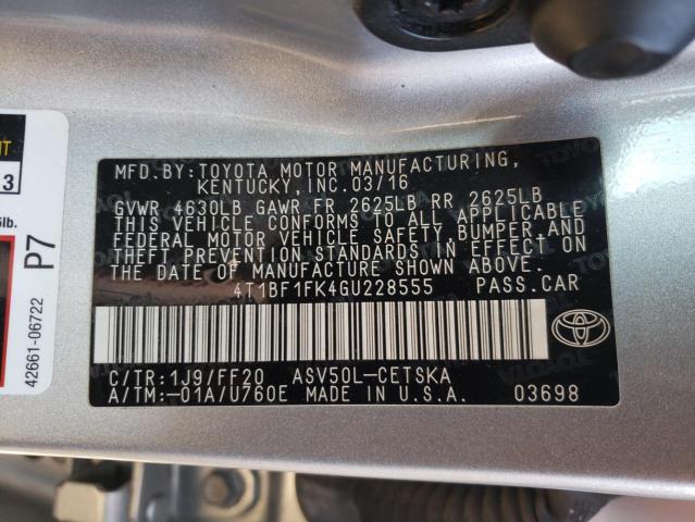 Photo 10 from auction – 2016 TOYOTA CAMRY LE with VIN 4T1BF1FK4GU228555