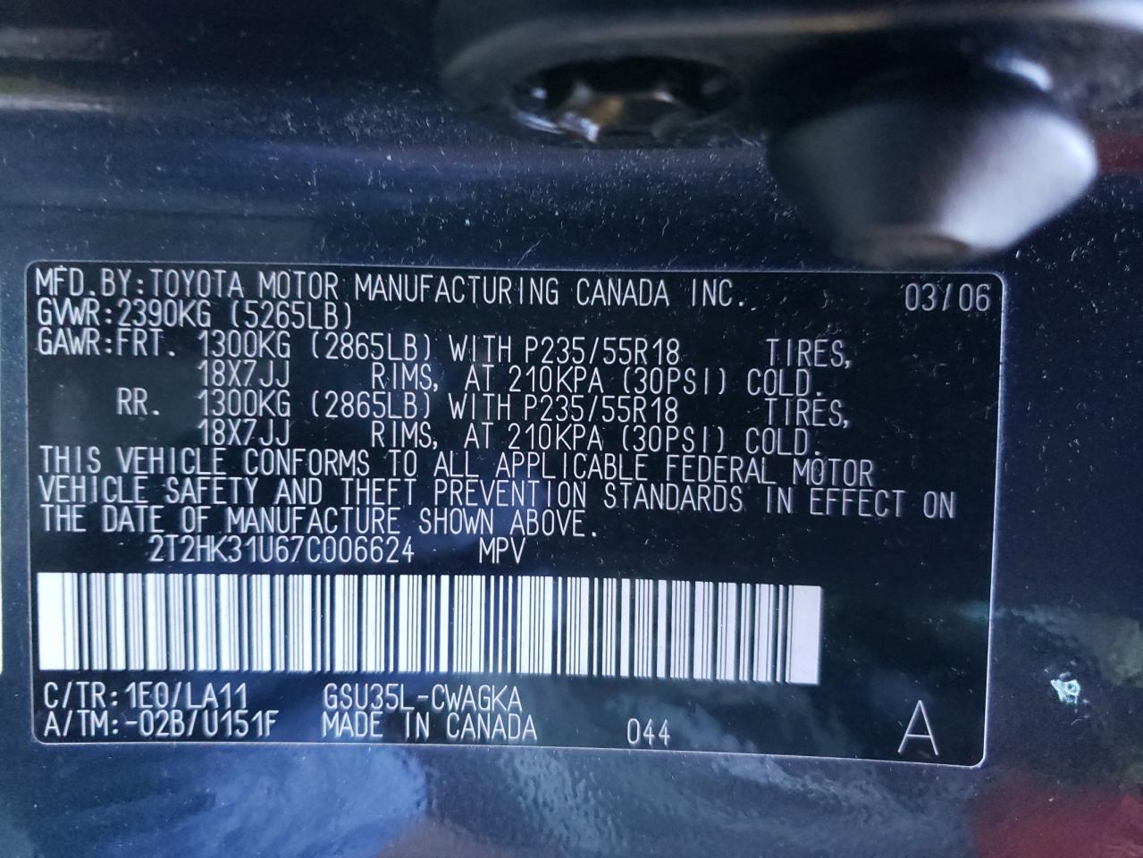 Photo 10 from auction – 2007 LEXUS RX 350 with VIN 2T2HK31U67C006624