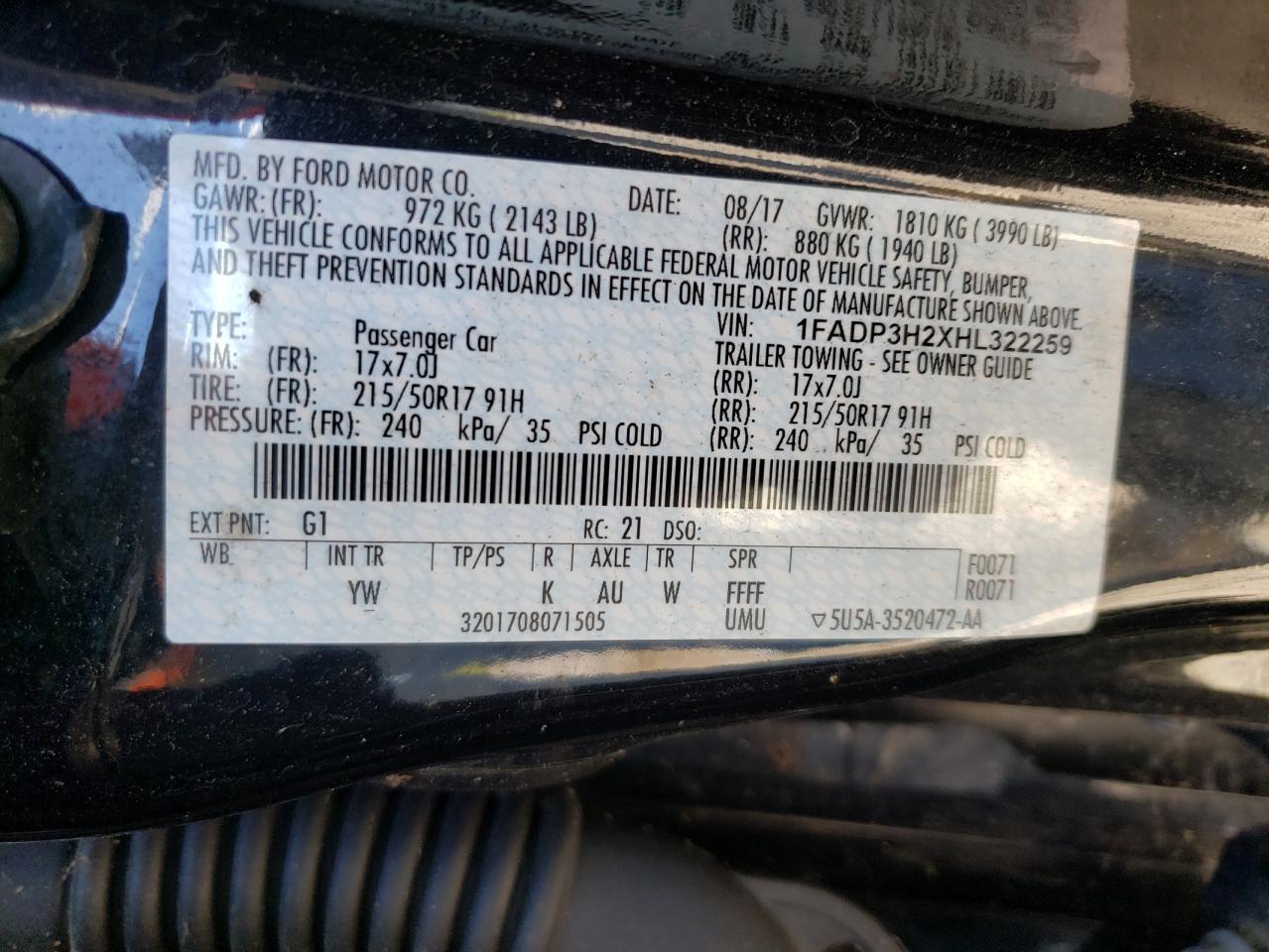 Photo 10 from auction – 2017 FORD FOCUS SEL with VIN 1FADP3H2XHL322259