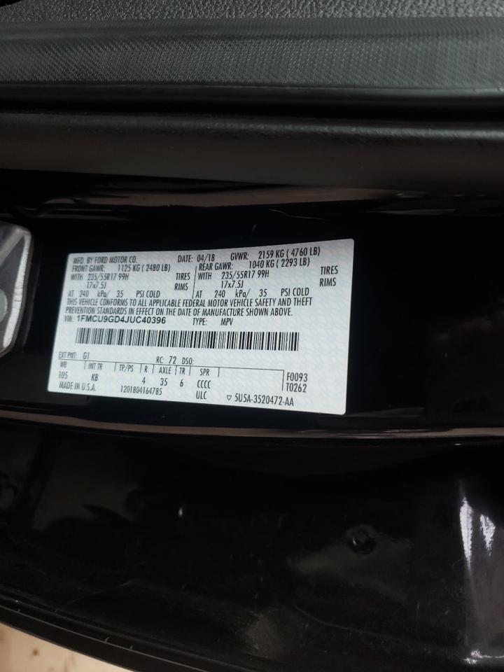 Photo 10 from auction – 2018 FORD ESCAPE SE with VIN 1FMCU9GD4JUC40396