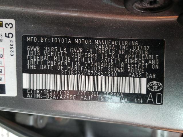 Photo 10 from auction – 2007 TOYOTA COROLLA CE with VIN 2T1BR32E97C821610