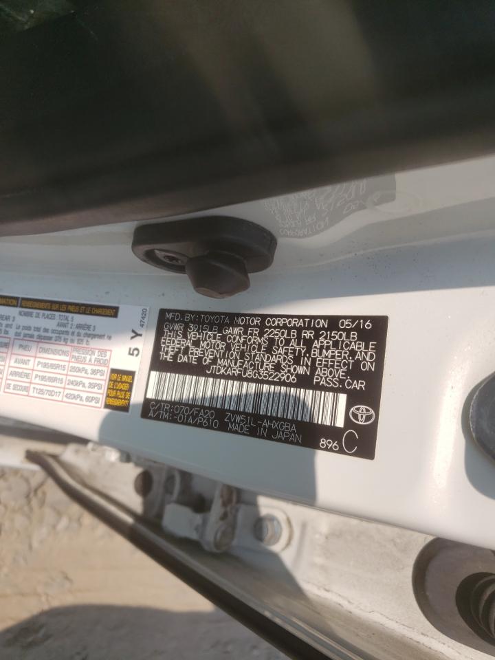 Photo 10 from auction – 2016 TOYOTA PRIUS with VIN JTDKARFU8G3522906
