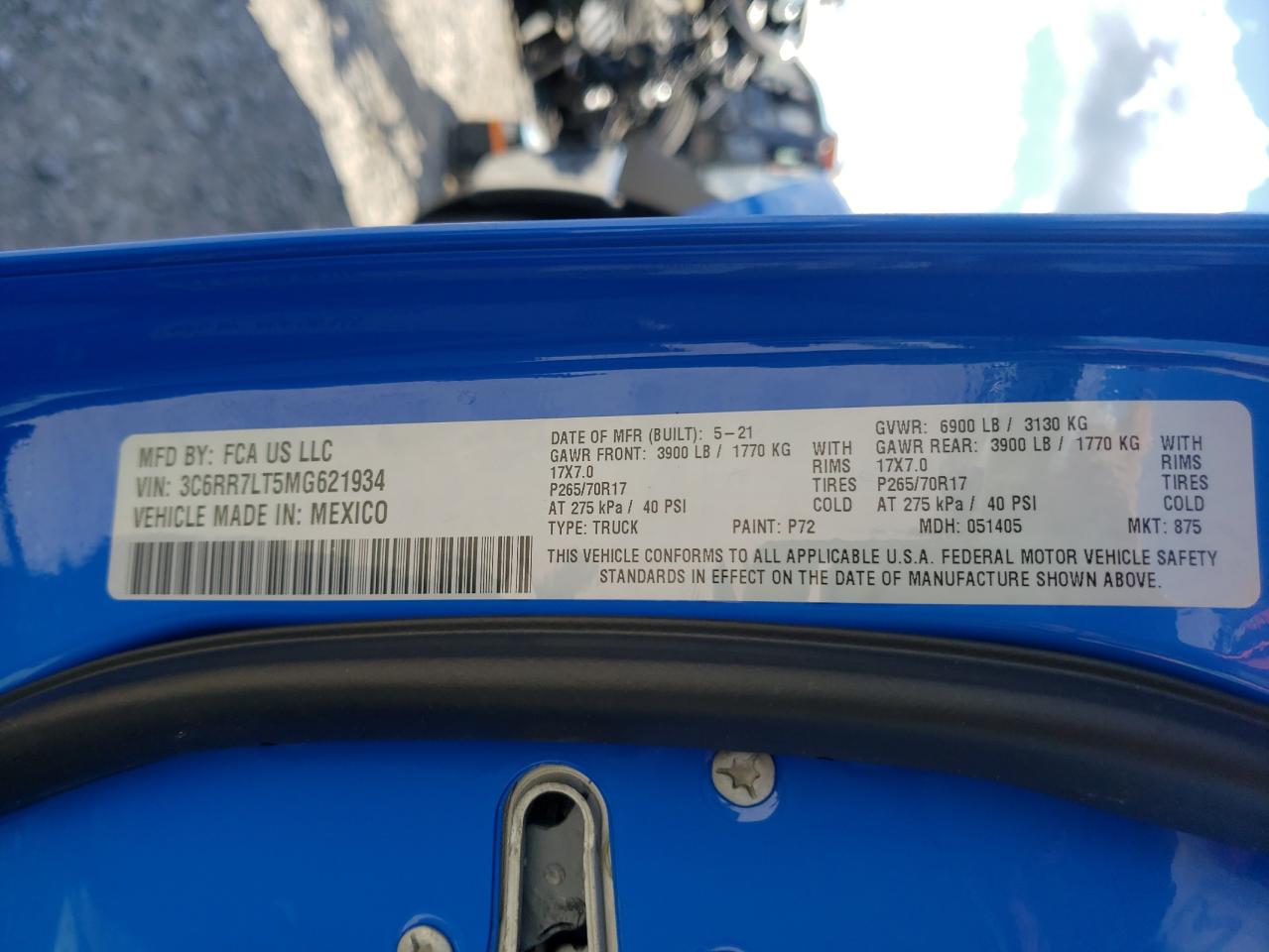 Photo 10 from auction – 2021 RAM 1500 CLASS with VIN 3C6RR7LT5MG621934