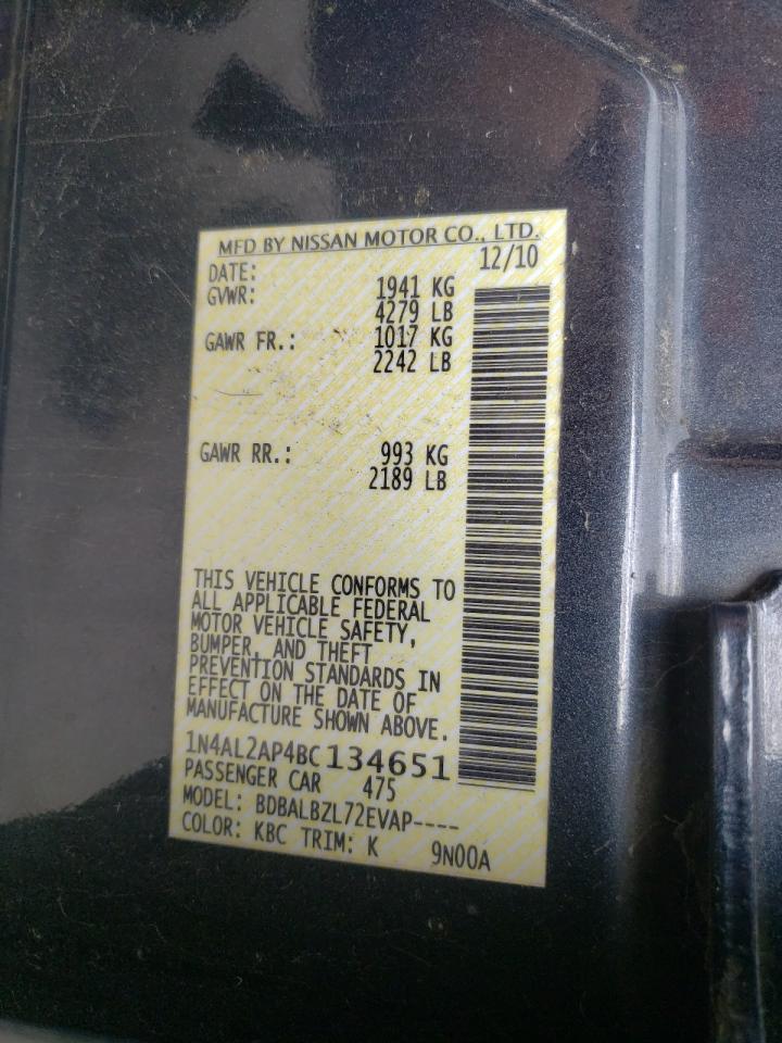 Photo 10 from auction – 2011 NISSAN ALTIMA BAS with VIN 1N4AL2AP4BC134651