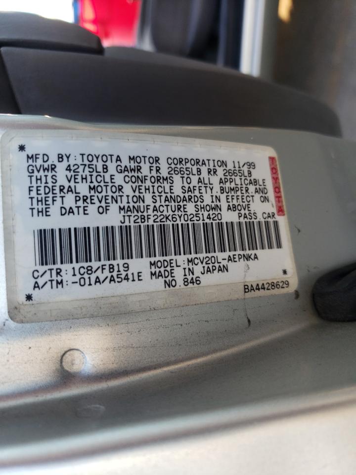 Photo 10 from auction – 2000 TOYOTA CAMRY CE with VIN JT2BF22K6Y0251420