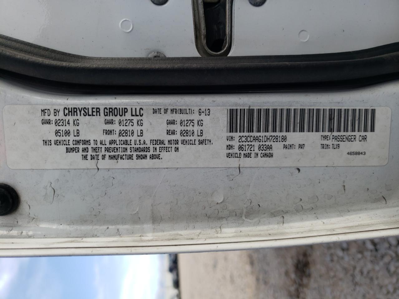 Photo 10 from auction – 2013 CHRYSLER 300 with VIN 2C3CCAAG1DH728180