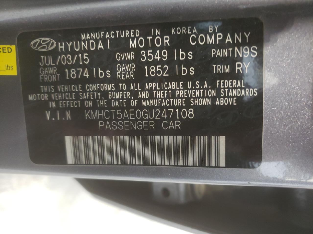 Photo 10 from auction – 2016 HYUNDAI ACCENT SE with VIN KMHCT5AE0GU247108