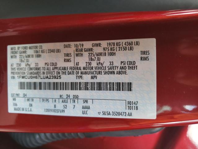 Photo 10 from auction – 2020 FORD ESCAPE SEL with VIN 1FMCU0H67LUA23925